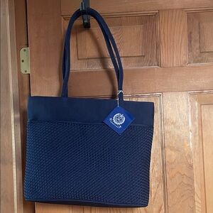Medallion Navy Blue Woven Tote Bag